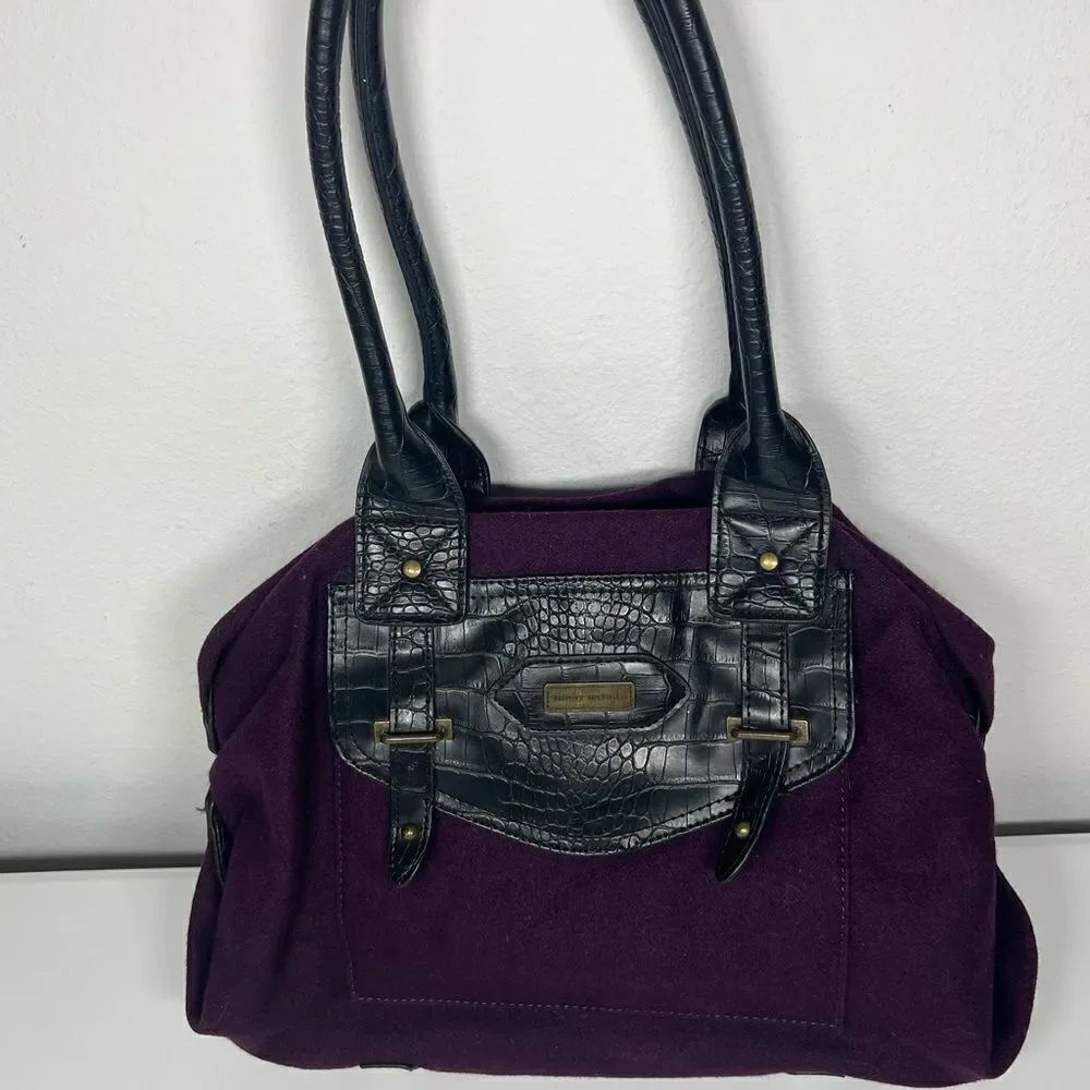 Tommy Hilfiger Solid Purple w/ Black Leather Double Handles Tote Purse